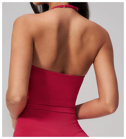 Summer Sports Halter Yoga Top Gym Vest Woman Backless Tank Tops Seamless Push Up Sport Bra Running Vest Workout Top Activewear