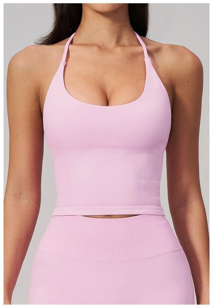 Summer Sports Halter Yoga Top Gym Vest Woman Backless Tank Tops Seamless Push Up Sport Bra Running Vest Workout Top Activewear