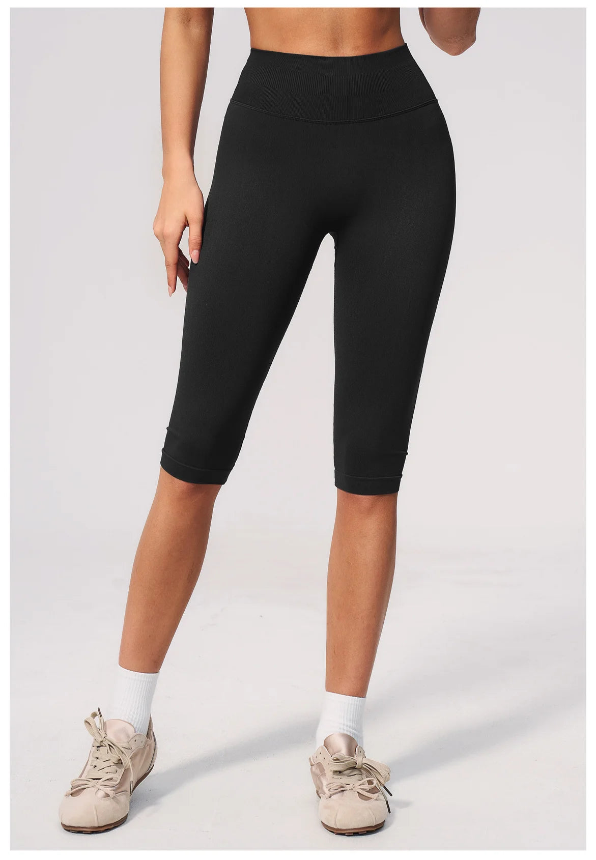 Women's Seamless Ribbed High Waist Yoga Capri Pants Tummy Control Butt Lifting Leggings Squat Proof 4-Way Running Workout Tights