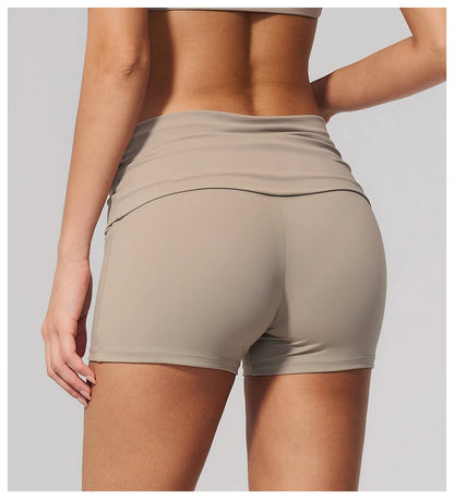 Summer Women Fitness Workout Shorts Yoga Shorts Fold Over High Waist Lift Butt Fitness Shorts Women Running Push Up Gym Shorts