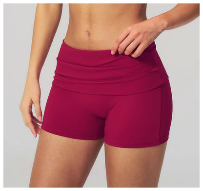 Summer Women Fitness Workout Shorts Yoga Shorts Fold Over High Waist Lift Butt Fitness Shorts Women Running Push Up Gym Shorts