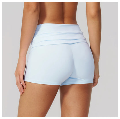 Summer Women Fitness Workout Shorts Yoga Shorts Fold Over High Waist Lift Butt Fitness Shorts Women Running Push Up Gym Shorts