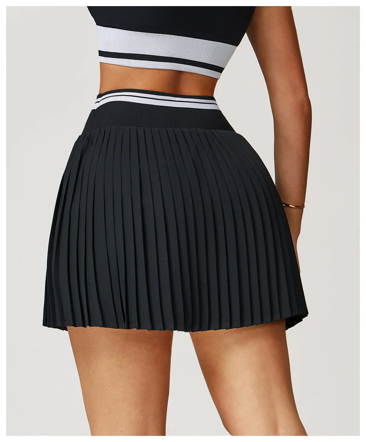 JUREN Summer Color Blocking Yoga Short Skirt Women High Waisted A-line Skirt Fitness Sports Short Skirt Anti Glare Tennis Skirt