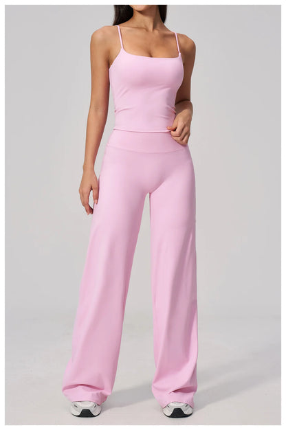 High Waist Wide Leg Yoga Pants Women Butt Lift Workout Trousers Flare Leggings Tummy Control Gym Fitness Straight Leg Bottoms