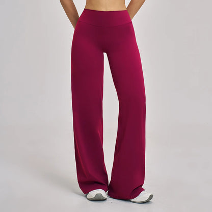 High Waist Wide Leg Yoga Pants Women Butt Lift Workout Trousers Flare Leggings Tummy Control Gym Fitness Straight Leg Bottoms