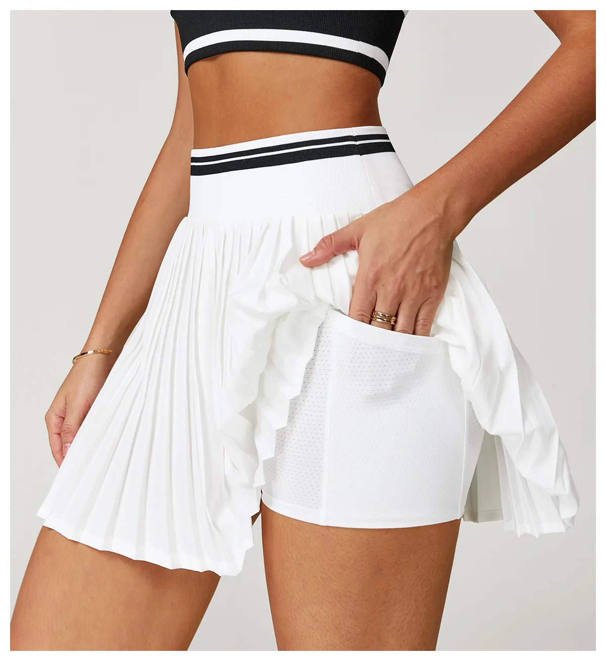JUREN Summer Color Blocking Yoga Short Skirt Women High Waisted A-line Skirt Fitness Sports Short Skirt Anti Glare Tennis Skirt