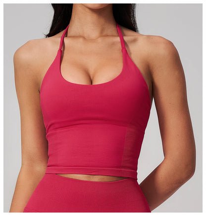 Summer Sports Halter Yoga Top Gym Vest Woman Backless Tank Tops Seamless Push Up Sport Bra Running Vest Workout Top Activewear