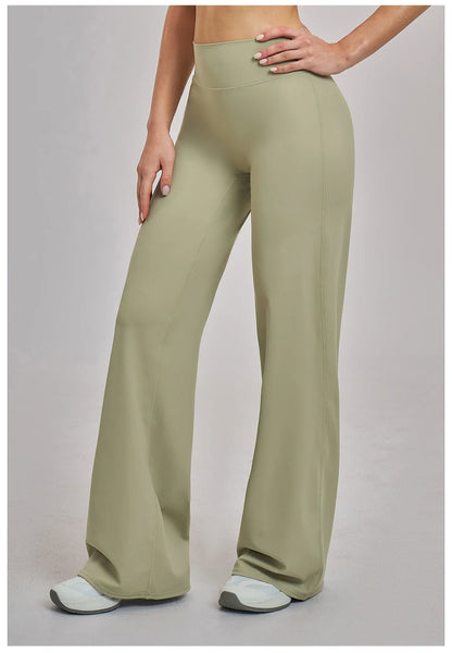 High Waist Wide Leg Yoga Pants Women Butt Lift Workout Trousers Flare Leggings Tummy Control Gym Fitness Straight Leg Bottoms