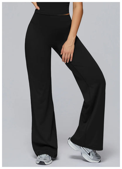 High Waist Wide Leg Yoga Pants Women Butt Lift Workout Trousers Flare Leggings Tummy Control Gym Fitness Straight Leg Bottoms