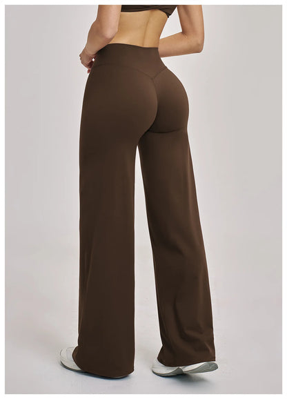 High Waist Wide Leg Yoga Pants Women Butt Lift Workout Trousers Flare Leggings Tummy Control Gym Fitness Straight Leg Bottoms