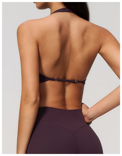 Summer Sports Bra Women Sexy Halter Top High Support Push-up Open Back Gym Wear Impact Fitness Bra Yoga Yops Workout Underwear
