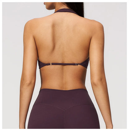 Summer Sports Bra Women Sexy Halter Top High Support Push-up Open Back Gym Wear Impact Fitness Bra Yoga Yops Workout Underwear