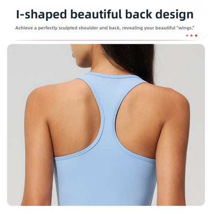 Yoga Vest Women Running Top Tank Top Short Sleeve I-shape Backless Gym Bra Running Workout Top Solid Color Nylon Fitness Top