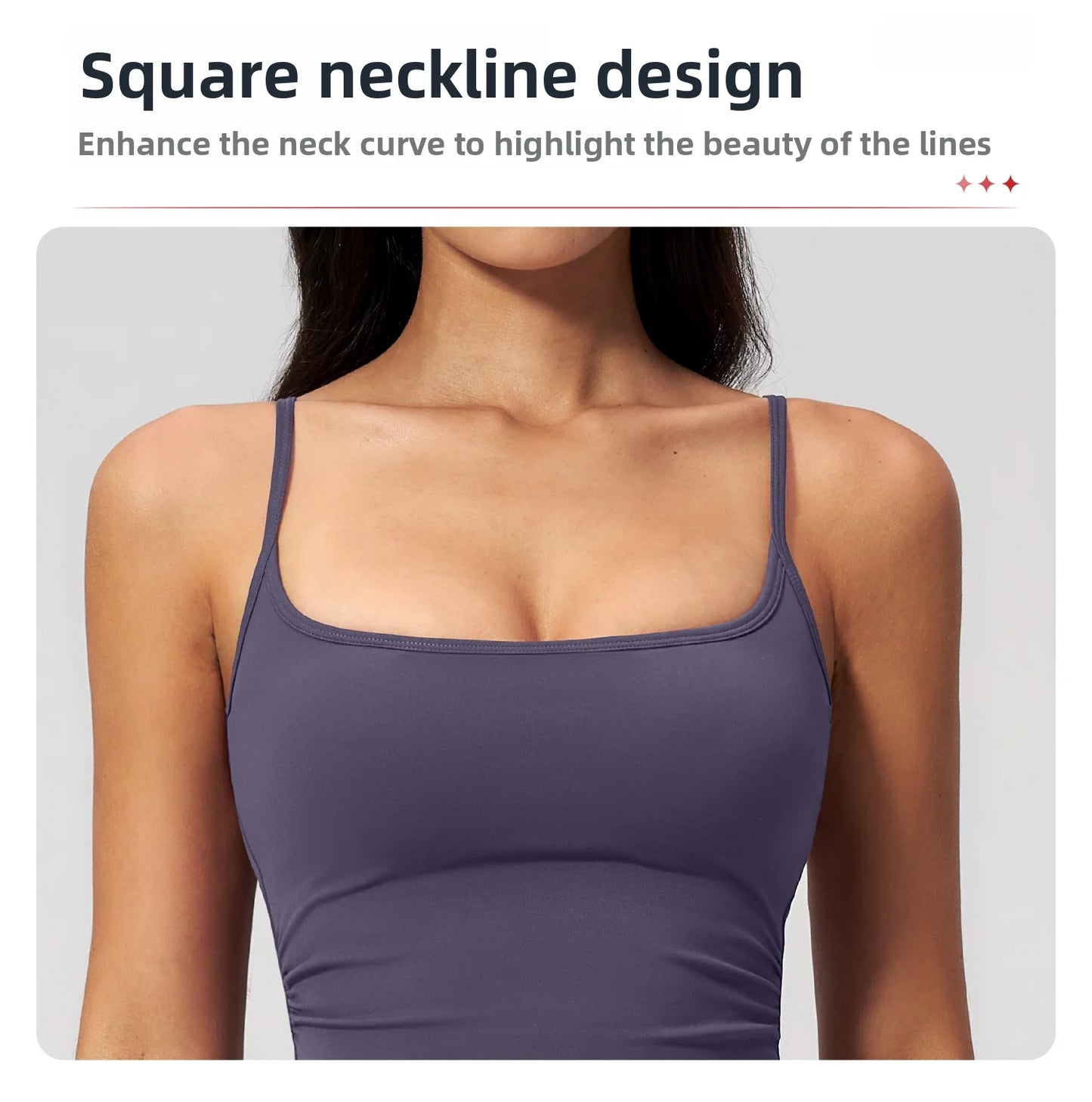 Juren Gym Tank Top With Built In Bra Women's Yoga Clothing Summer Running Square Neck Fitness Vest Beautiful Back Sports Workout