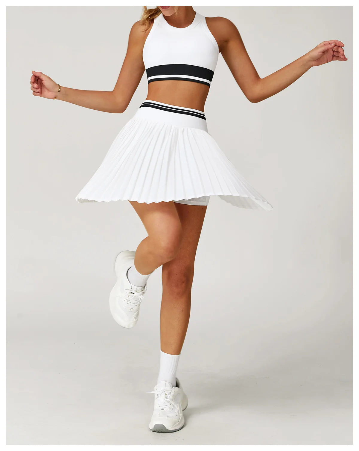 JUREN Summer Color Blocking Yoga Short Skirt Women High Waisted A-line Skirt Fitness Sports Short Skirt Anti Glare Tennis Skirt
