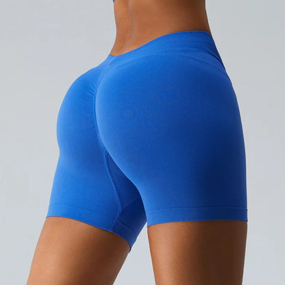 Seamless V Back Yoga Shorts Women Sportwear Fitness Tights Elastic Scrunch Gym Cycling Push Up Running Workout High Waist Shorts