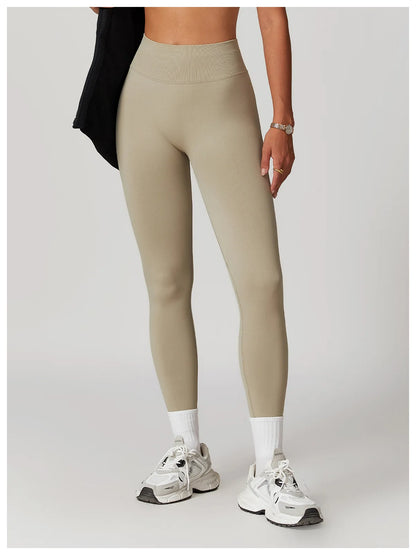 Seamless Fitness Leggings Women Sport High Waist Elastic Ribbed Yoga Leggings Gym Jogging Quick Dry Push Up Slim Pants Female