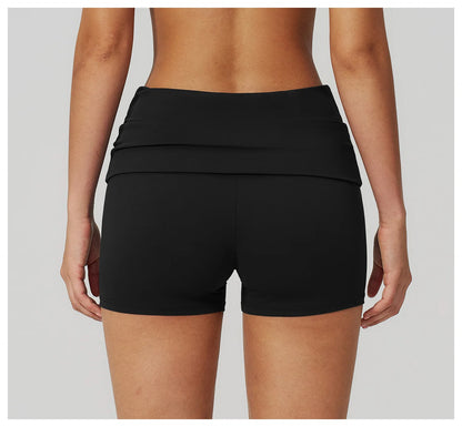 Summer Women Fitness Workout Shorts Yoga Shorts Fold Over High Waist Lift Butt Fitness Shorts Women Running Push Up Gym Shorts