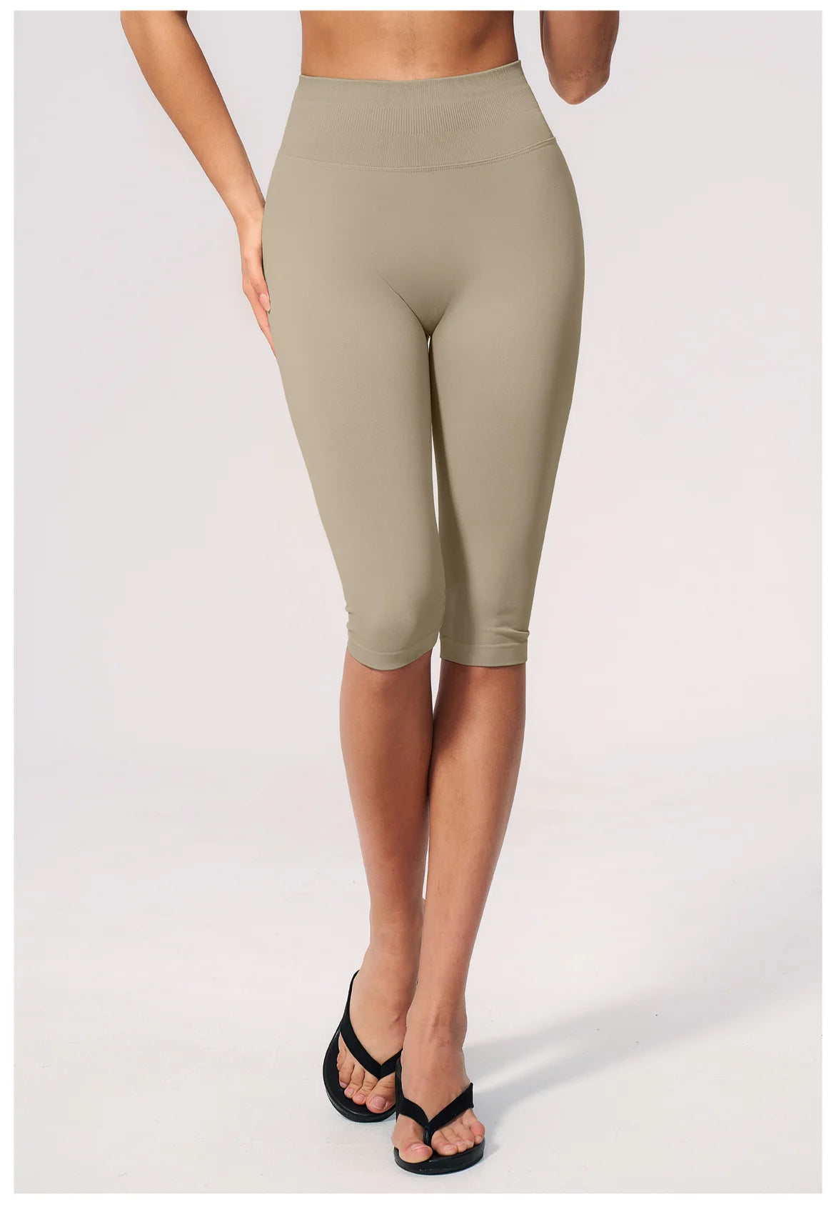 Women's Seamless Ribbed High Waist Yoga Capri Pants Tummy Control Butt Lifting Leggings Squat Proof 4-Way Running Workout Tights