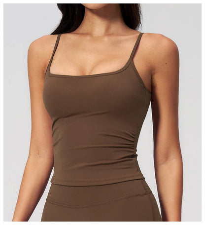 Juren Gym Tank Top With Built In Bra Women's Yoga Clothing Summer Running Square Neck Fitness Vest Beautiful Back Sports Workout
