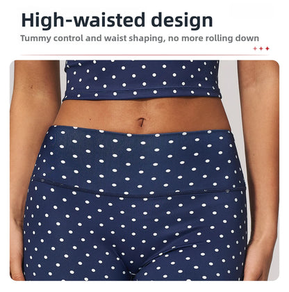 Polka Dot Yoga Capri Pants Women Sports Leggings Woman High Waist Push Up Gym Fitness Yoga Pants Running Athletic Legging Summer