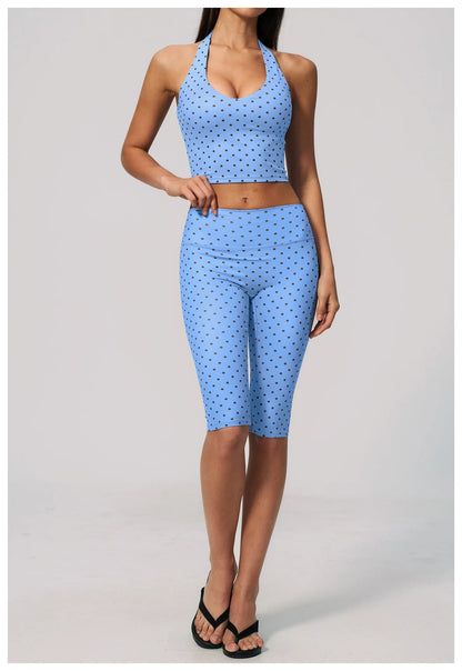 Polka Dot Yoga Capri Pants Women Sports Leggings Woman High Waist Push Up Gym Fitness Yoga Pants Running Athletic Legging Summer