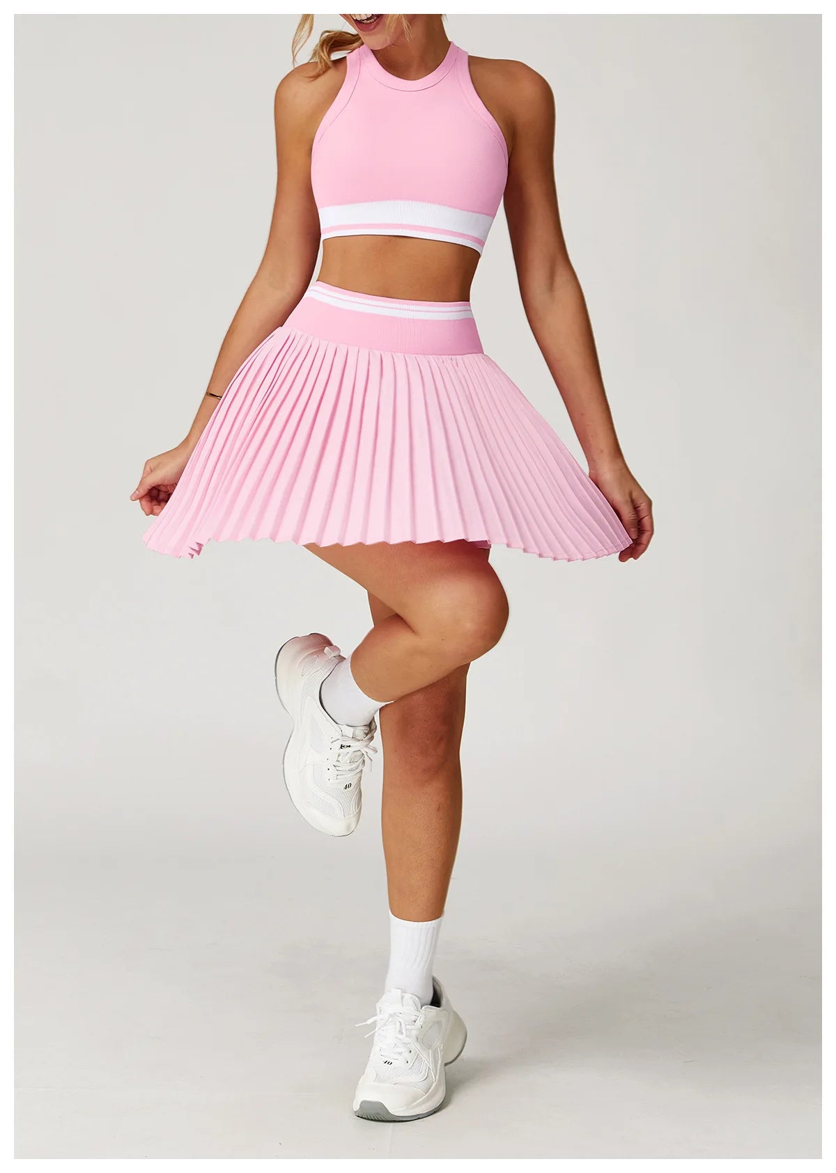 JUREN Summer Color Blocking Yoga Short Skirt Women High Waisted A-line Skirt Fitness Sports Short Skirt Anti Glare Tennis Skirt