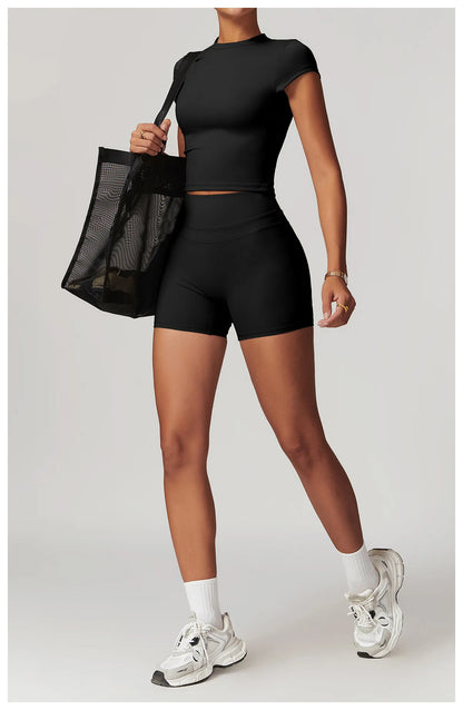 JUREN High Waist Sports Short Women Yoga Shorts Breathable Fitness Tight Women Yoga Legging Shorts Cycling Athletic Gym Shorts