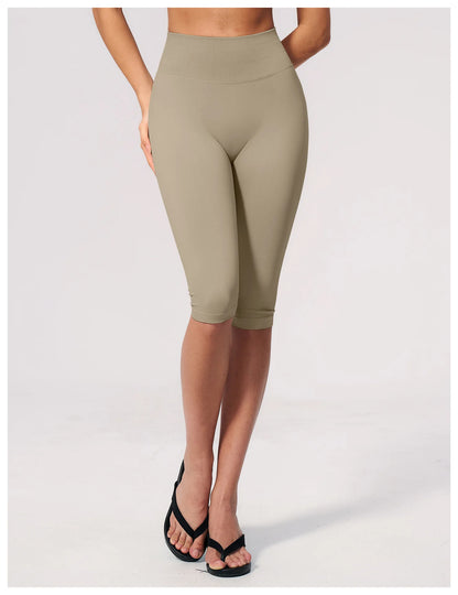Women's Seamless Ribbed High Waist Yoga Capri Pants Tummy Control Butt Lifting Leggings Squat Proof 4-Way Running Workout Tights
