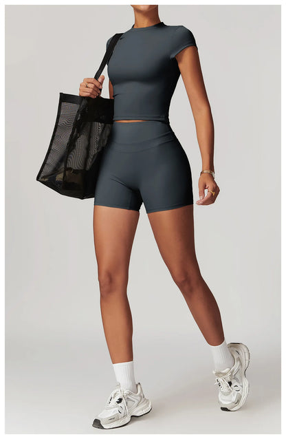 JUREN High Waist Sports Short Women Yoga Shorts Breathable Fitness Tight Women Yoga Legging Shorts Cycling Athletic Gym Shorts