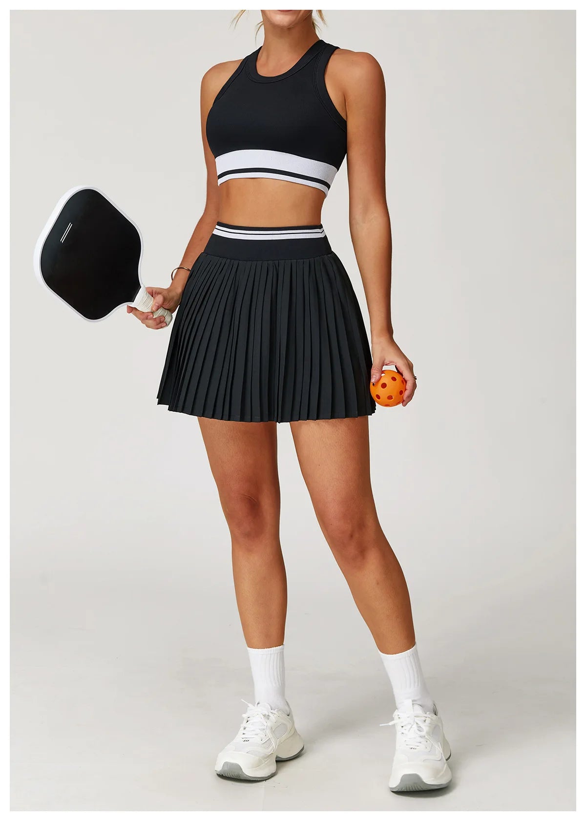 JUREN Summer Color Blocking Yoga Short Skirt Women High Waisted A-line Skirt Fitness Sports Short Skirt Anti Glare Tennis Skirt