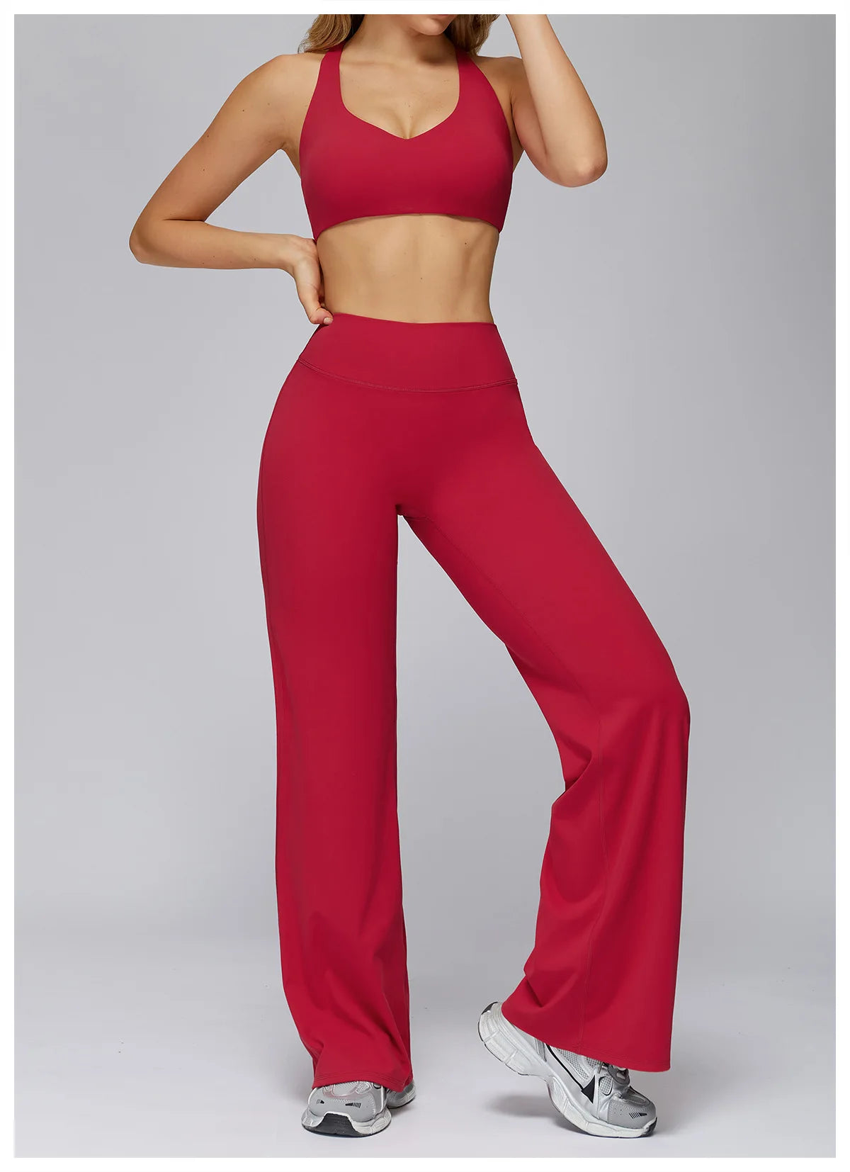 High Waist Wide Leg Yoga Pants Women Butt Lift Workout Trousers Flare Leggings Tummy Control Gym Fitness Straight Leg Bottoms