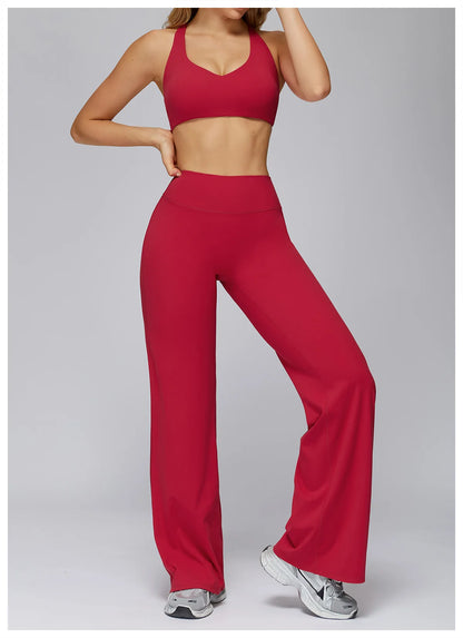 High Waist Wide Leg Yoga Pants Women Butt Lift Workout Trousers Flare Leggings Tummy Control Gym Fitness Straight Leg Bottoms