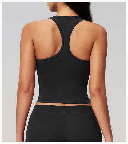 Yoga Vest Women Running Top Tank Top Short Sleeve I-shape Backless Gym Bra Running Workout Top Solid Color Nylon Fitness Top