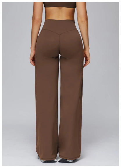 High Waist Wide Leg Yoga Pants Women Butt Lift Workout Trousers Flare Leggings Tummy Control Gym Fitness Straight Leg Bottoms
