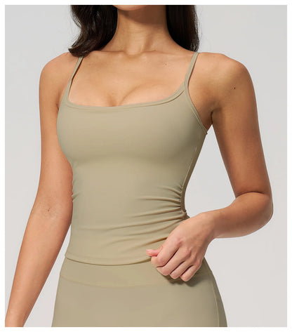 Juren Gym Tank Top With Built In Bra Women's Yoga Clothing Summer Running Square Neck Fitness Vest Beautiful Back Sports Workout