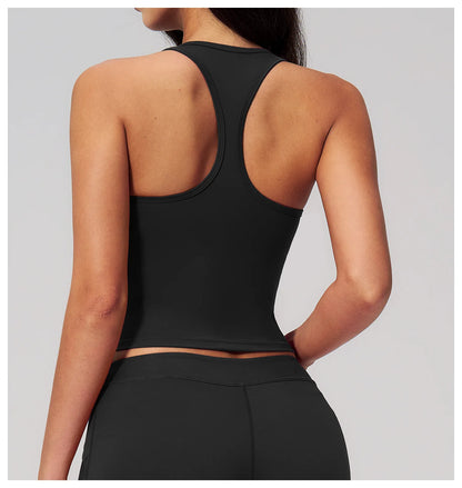 Yoga Vest Women Running Top Tank Top Short Sleeve I-shape Backless Gym Bra Running Workout Top Solid Color Nylon Fitness Top