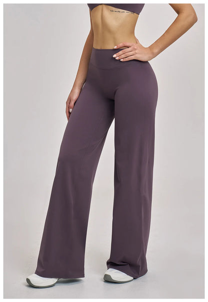High Waist Wide Leg Yoga Pants Women Butt Lift Workout Trousers Flare Leggings Tummy Control Gym Fitness Straight Leg Bottoms