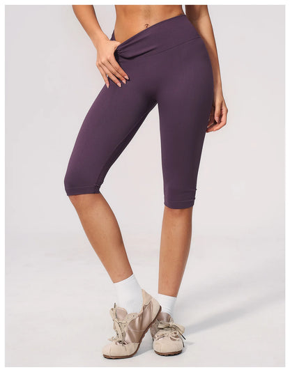 Women's Seamless Ribbed High Waist Yoga Capri Pants Tummy Control Butt Lifting Leggings Squat Proof 4-Way Running Workout Tights