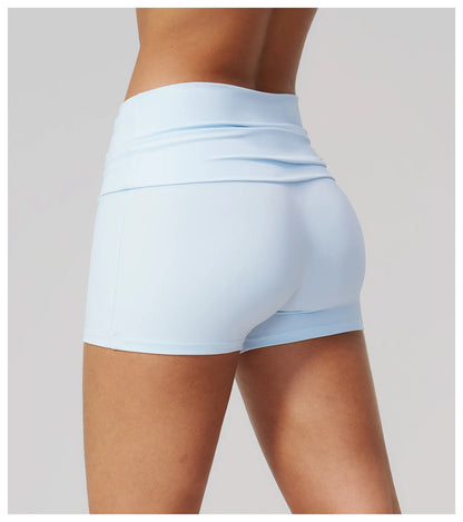 Summer Women Fitness Workout Shorts Yoga Shorts Fold Over High Waist Lift Butt Fitness Shorts Women Running Push Up Gym Shorts