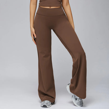 High Waist Wide Leg Yoga Pants Women Butt Lift Workout Trousers Flare Leggings Tummy Control Gym Fitness Straight Leg Bottoms