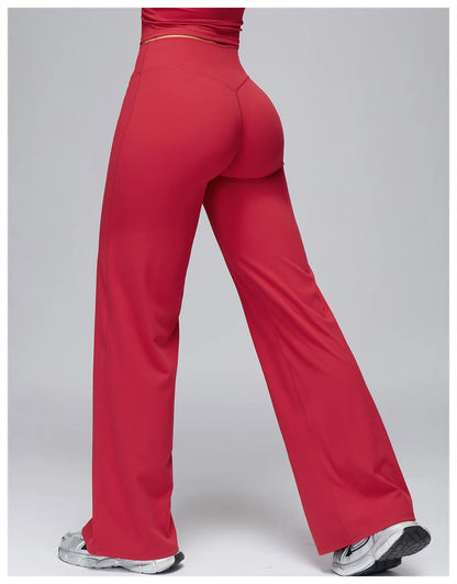 High Waist Wide Leg Yoga Pants Women Butt Lift Workout Trousers Flare Leggings Tummy Control Gym Fitness Straight Leg Bottoms