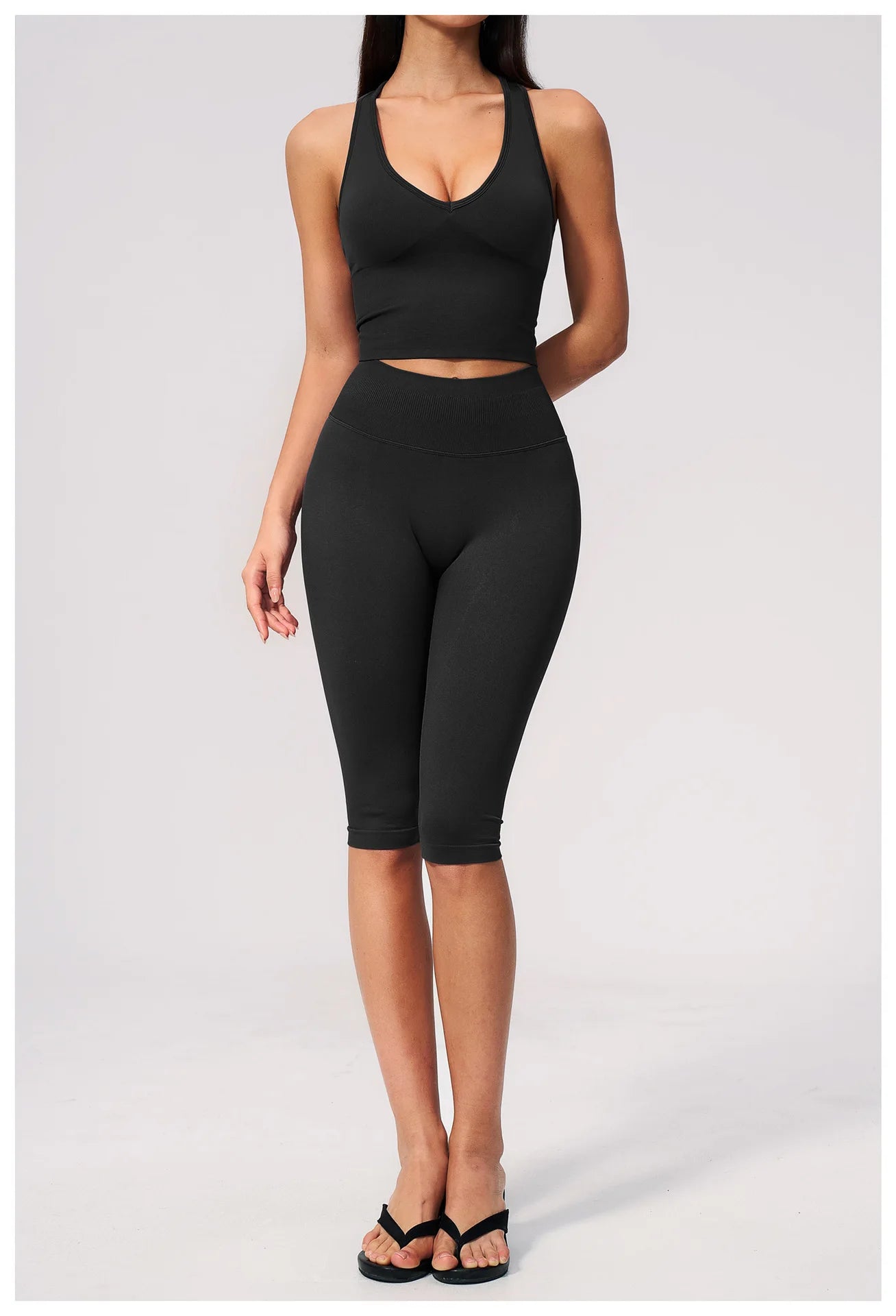 Women's Seamless Ribbed High Waist Yoga Capri Pants Tummy Control Butt Lifting Leggings Squat Proof 4-Way Running Workout Tights