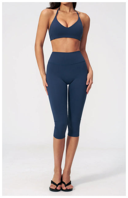 Yoga Pants Women Cropped Pants Sports Pants Fitness Leggings Tights Breathable Quick-drying High Waist Running Workout Pants
