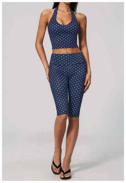 Polka Dot Yoga Capri Pants Women Sports Leggings Woman High Waist Push Up Gym Fitness Yoga Pants Running Athletic Legging Summer