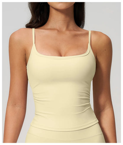 Juren Gym Tank Top With Built In Bra Women's Yoga Clothing Summer Running Square Neck Fitness Vest Beautiful Back Sports Workout