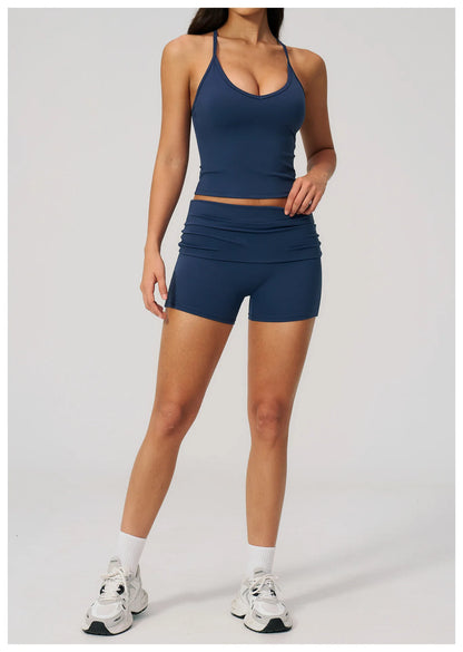 Summer Women Fitness Workout Shorts Yoga Shorts Fold Over High Waist Lift Butt Fitness Shorts Women Running Push Up Gym Shorts