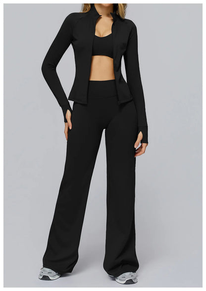 High Waist Wide Leg Yoga Pants Women Butt Lift Workout Trousers Flare Leggings Tummy Control Gym Fitness Straight Leg Bottoms