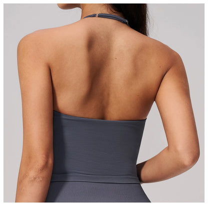 Summer Sports Halter Yoga Top Gym Vest Woman Backless Tank Tops Seamless Push Up Sport Bra Running Vest Workout Top Activewear