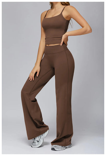 High Waist Wide Leg Yoga Pants Women Butt Lift Workout Trousers Flare Leggings Tummy Control Gym Fitness Straight Leg Bottoms